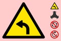 Vector Left Turn Warning Triangle Sign Icon