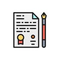 Vector legal document, agreement, file, application flat color line icon.