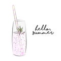 Vector lemonade illustration. Freshness sparkled liquid with mint. Cold summer refreshing drink . Rustic picknic