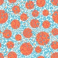 Vector leopard pink, orange and turquoise dots texture seamless vector repeat pattern on white background. Surface