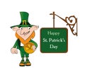 Vector leprechaun with gold coin.