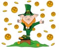 Vector leprechaun with gold coins.