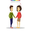 Vector lesbian couple love concept. Family of two women. Romantic illustration.