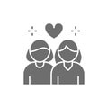 Lesbian couple, non traditional love grey icon.