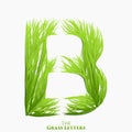 Vector letter B of juicy grass alphabet. Green B symbol consisting of growing grass. Realistic alphabet of organic