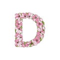 Vector letter D of apple tree flowers.