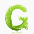 Vector letter G of juicy grass alphabet. Green G symbol consisting of growing grass. Realistic alphabet of organic