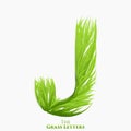 Vector letter J of juicy grass alphabet. Green J symbol consisting of growing grass. Realistic alphabet of organic