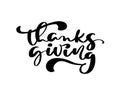 Vector lettering calligraphy Thanksgiving text. Hand drawn illustration for greeting card isolated on white background