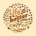 Vector lettering quote. Life is better with coffee. Shirt logo Royalty Free Stock Photo