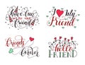 Vector lettering set for friendship day. Handdrawn unique calligraphy for greeting cards.