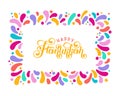 Vector lettering text Happy Hanukkah. Jewish Festival of Lights celebration, festive holiday greeting card template