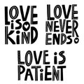 vector lettering of three Christian inscriptions on the theme of love