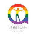 Vector LGBTQA logo symbol. Pride flag background. Icon for gay, lesbian, bisexual, transsexual, queer and allies person