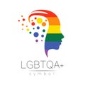 Vector LGBTQA logo symbol. Pride flag background. Icon for gay, lesbian, bisexual, transsexual, queer and allies person