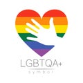 Vector LGBTQA logo symbol. Pride flag background. Icon for gay, lesbian, bisexual, transsexual, queer and allies person