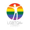 Vector LGBTQA logo symbol. Pride flag background. Icon for gay, lesbian, bisexual, transsexual, queer and allies person