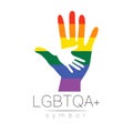 Vector LGBTQA logo symbol. Pride flag background. Icon for gay, lesbian, bisexual, transsexual, queer and allies person