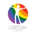 Vector LGBTQA logo symbol. Pride flag background. Icon for gay, lesbian, bisexual, transsexual, queer and allies person