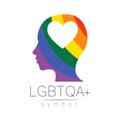 Vector LGBTQA logo symbol. Pride flag background. Icon for gay, lesbian, bisexual, transsexual, queer and allies person