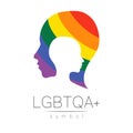 Vector LGBTQA symbol. Pride flag background. Icon for gay, lesbian, bisexual, transsexual, queer and allies person. Can