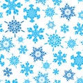 Vector light blue hand drawn christmass snowflakes repeat seamless pattern background. Can be used for fabric, wallpaper Royalty Free Stock Photo