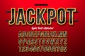 Vector Light Bulb Alphabet with Gold Frame and Shadow on Red Background. Glowing Retro Font Collection with Shiny Bright