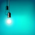 Vector Light bulb on blue green background. Realistic style lamp. Royalty Free Stock Photo