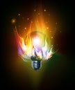 Vector light bulb with a burning fire