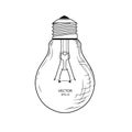 Vector light bulb with concept of idea. Doodle hand drawn sign. Illustration for print, web. Vector illustration Royalty Free Stock Photo