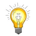 Vector light bulb with concept of idea. Doodle hand drawn sign. Illustration for print, web. Vector illustration