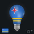 Vector light bulb with flag of Aruba, 3D rendering isolated on gray background.Web