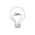 Vector light bulb icon with concept of idea. Doodle hand drawn sign. Illustration for print, web Royalty Free Stock Photo