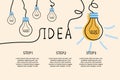 Vector light bulb icons with concept of idea. Original scribble