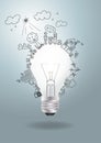 Vector light bulb idea with creative drawing ecolo Royalty Free Stock Photo