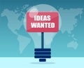 Vector of a light bulb with Ideas wanted message Royalty Free Stock Photo