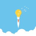 Vector of light bulb launch. Light bulb in a flat style. Flying Royalty Free Stock Photo
