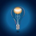 Vector light bulb is lighting blue background Royalty Free Stock Photo