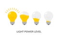 Vector light bulb power level icon isolated. Light lamp symbol electric concept