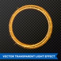 Vector light effect of circle line gold swirl. Glowing light fire flare trace. Royalty Free Stock Photo