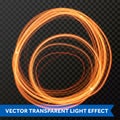 Vector light effect of circle line gold swirl. Glowing light fire flare trace. Royalty Free Stock Photo