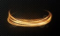 Vector light effect on transparent background. Golden transparent light with dynamic swirl. Glowing light ring