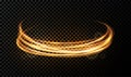 Vector light effect on transparent background. Golden transparent light with dynamic swirl. Glowing light ring Royalty Free Stock Photo