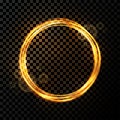 Vector light effect on transparent background. Golden transparent light with dynamic swirl in round shape