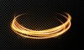 Vector light effect on transparent background. Golden transparent light with dynamic swirl. Glowing light ring Royalty Free Stock Photo