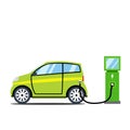 Vector of a light green electric vehicle pluged Royalty Free Stock Photo