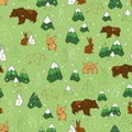 Vector Light Green Origami Winter animals background pattern. Bear, fox, and rabbit in the woods vector pattern on green Royalty Free Stock Photo