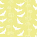 Vector light green seamless pattern background: Birds And Trees. Royalty Free Stock Photo