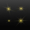 Vector light lens flare effect. Bright golden highlight. Space star explosion. Decorative magic Christmas element.