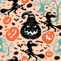 Vector light orange hand drawn halloween repeat pattern. Suitable for invitation card, halloween party poster or gift